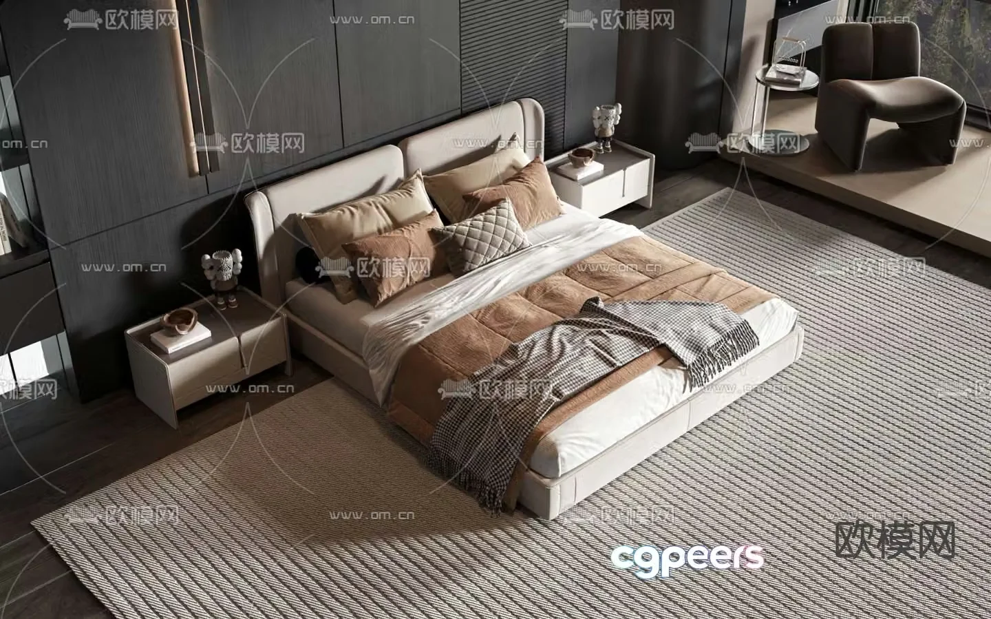 Modern double bed 3d model