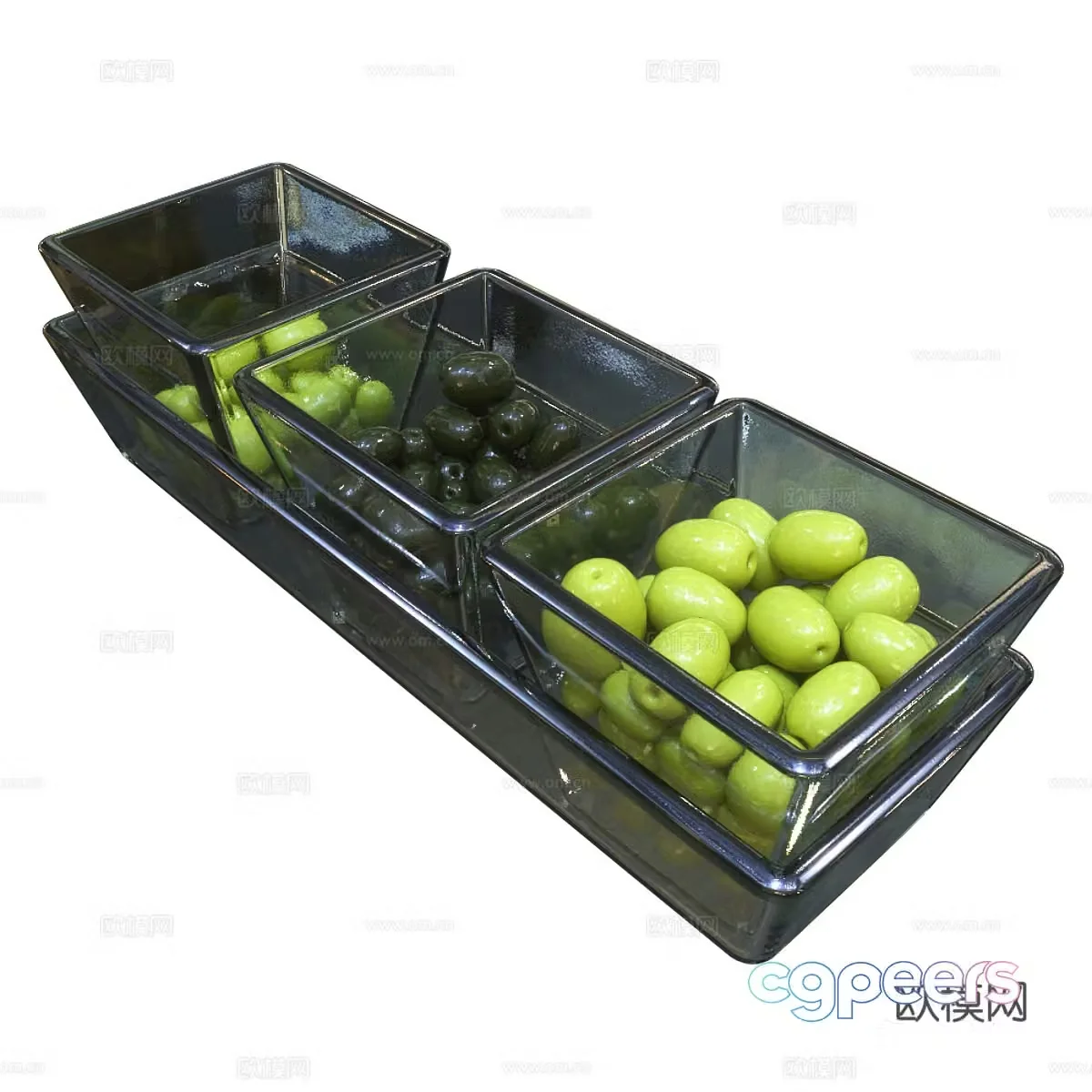 glass bowl olives fruit plate hors d’oeuvres 3d model