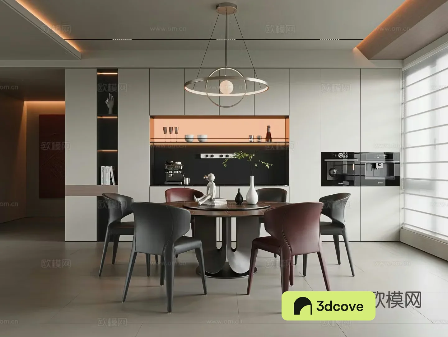 Italian modern restaurant Round dining table and chairs Six-person dining table and chairs Rock-slab dining table Single chair Sideboard