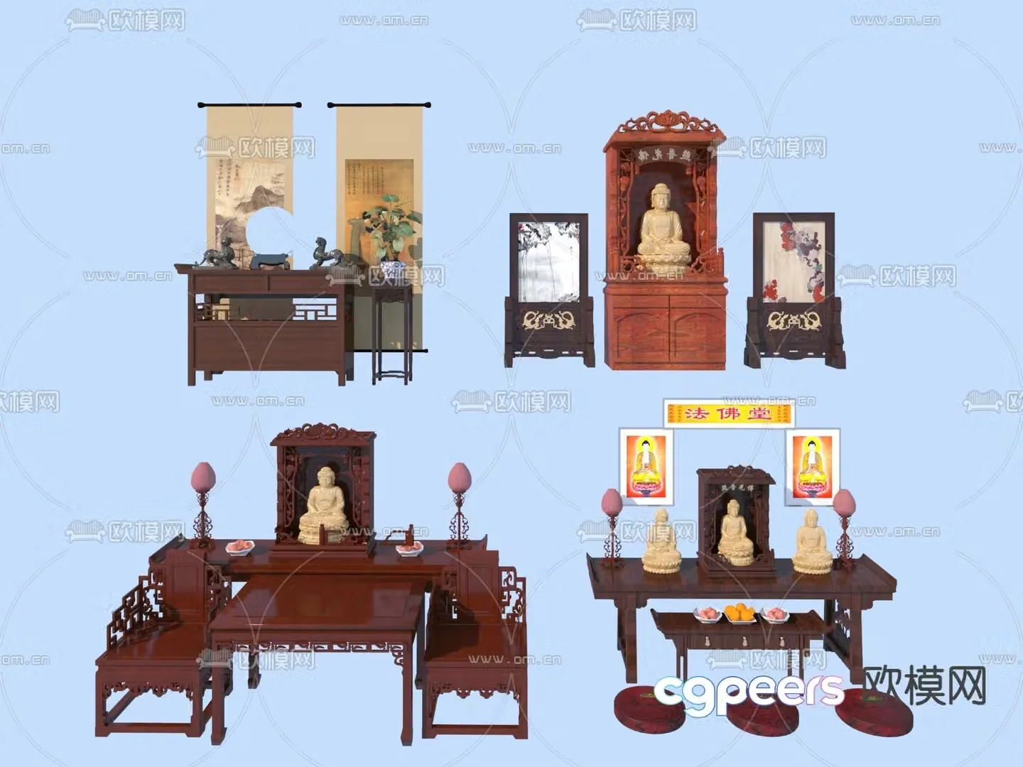 Chinese-style offering table offering platform shrine Buddhist hall 3D model