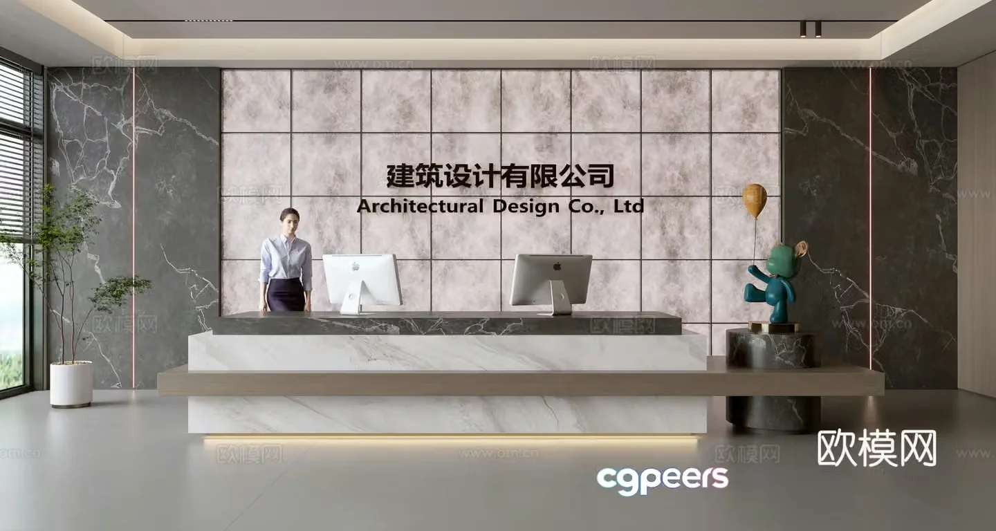 Modern company front desk reception area bar reception desk service desk company front desk background 3D model