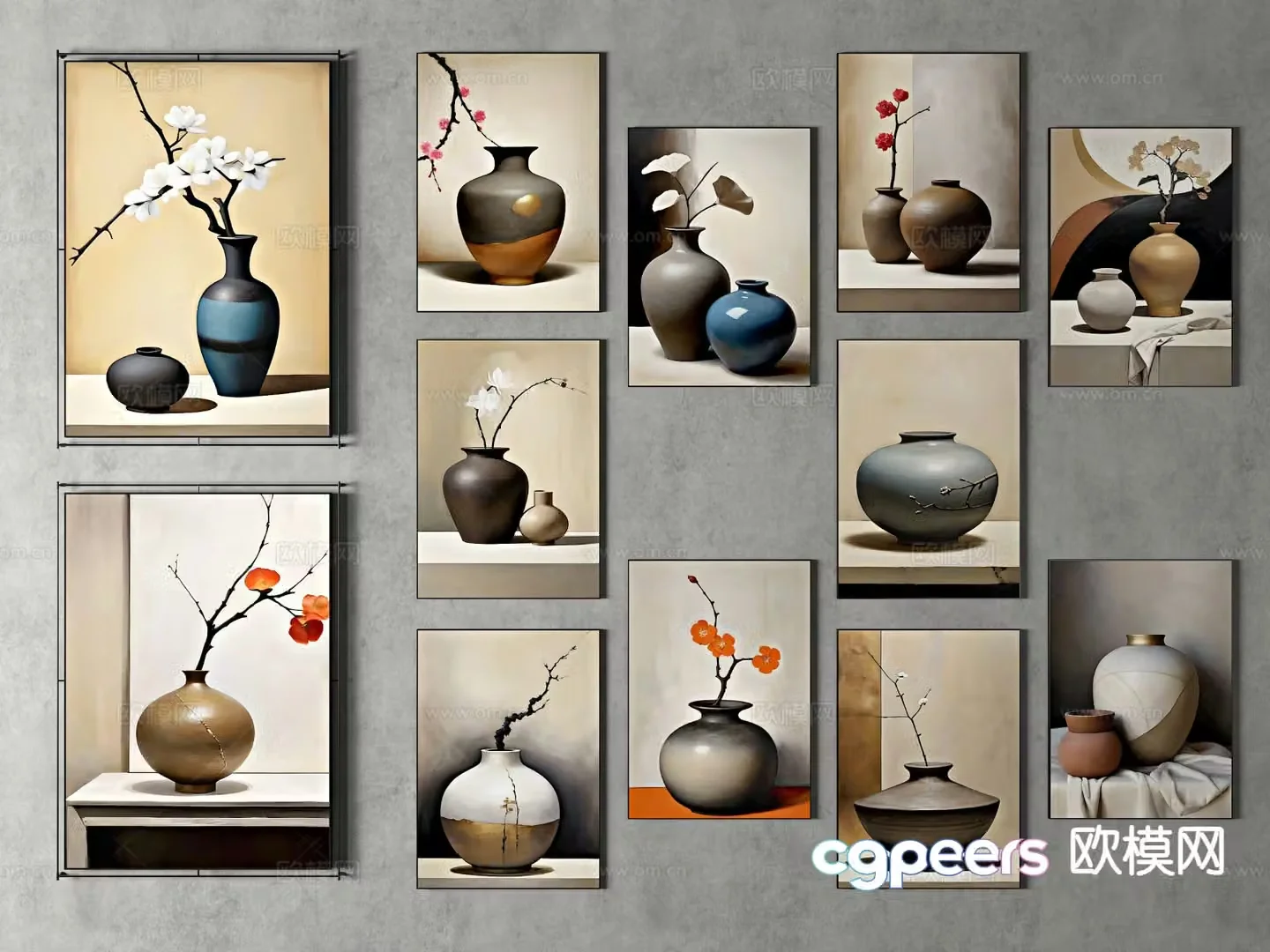 New Chinese Zen style hanging painting entrance hanging painting living room hanging painting 3D model
