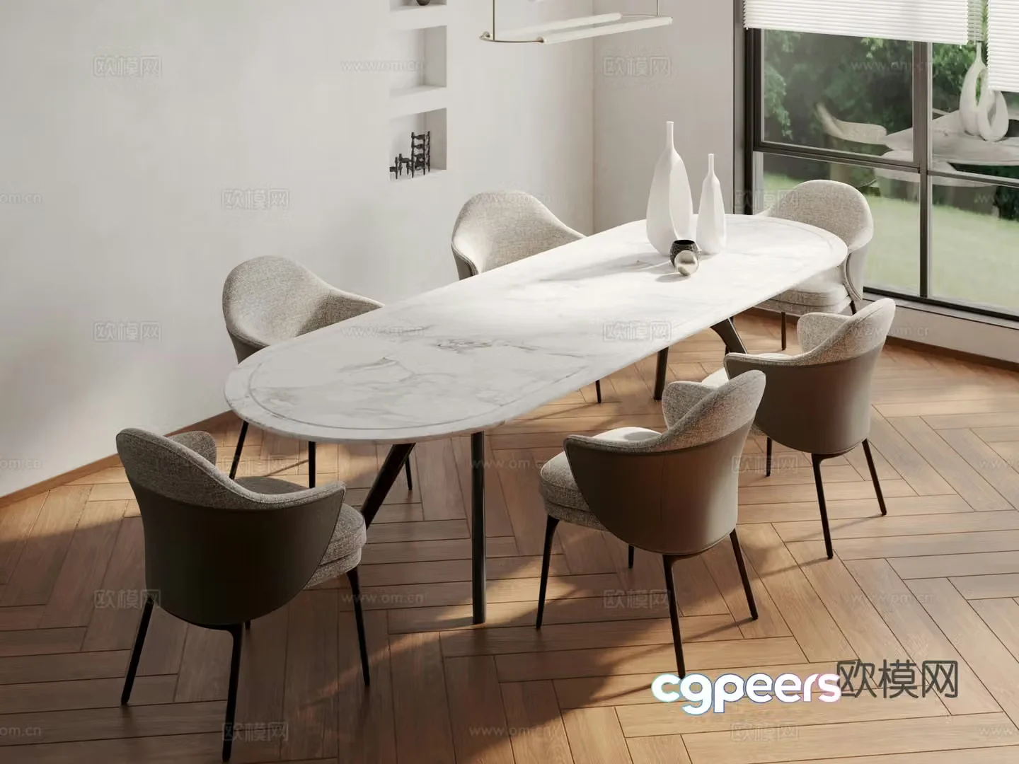 Modern slate dining table and chairs 3d model