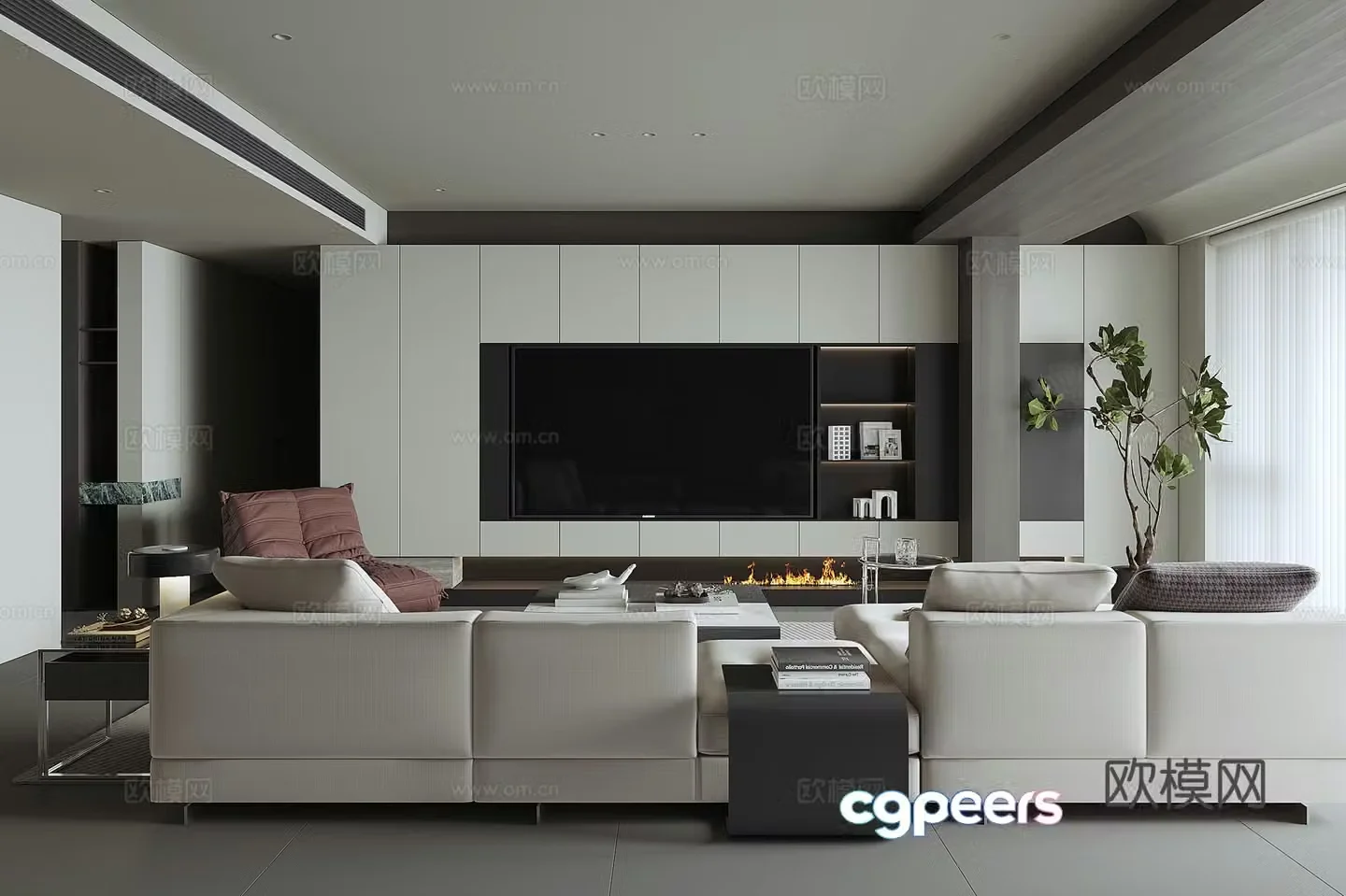Modern large flat living room 3d model