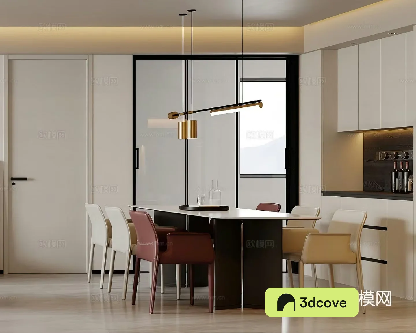 Modern restaurant Light luxury restaurant Wine cabinet Shoe cabinet Chandelier Dining table Modern living restaurant Shoe cabinet