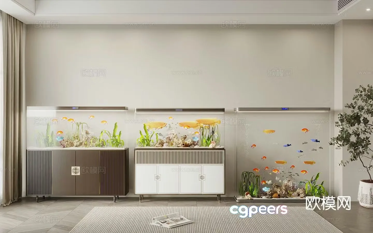 New Chinese style glass fish tank aquarium 3d model
