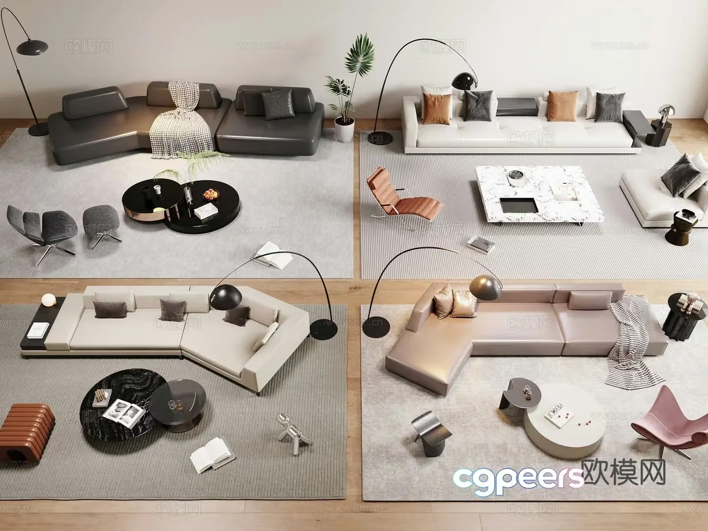 Modern Italian sofa coffee table combination 3D model