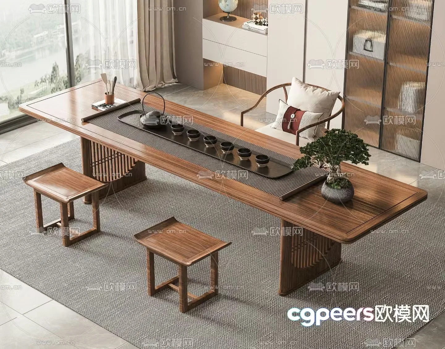 New Chinese style tea table tea table 3d model