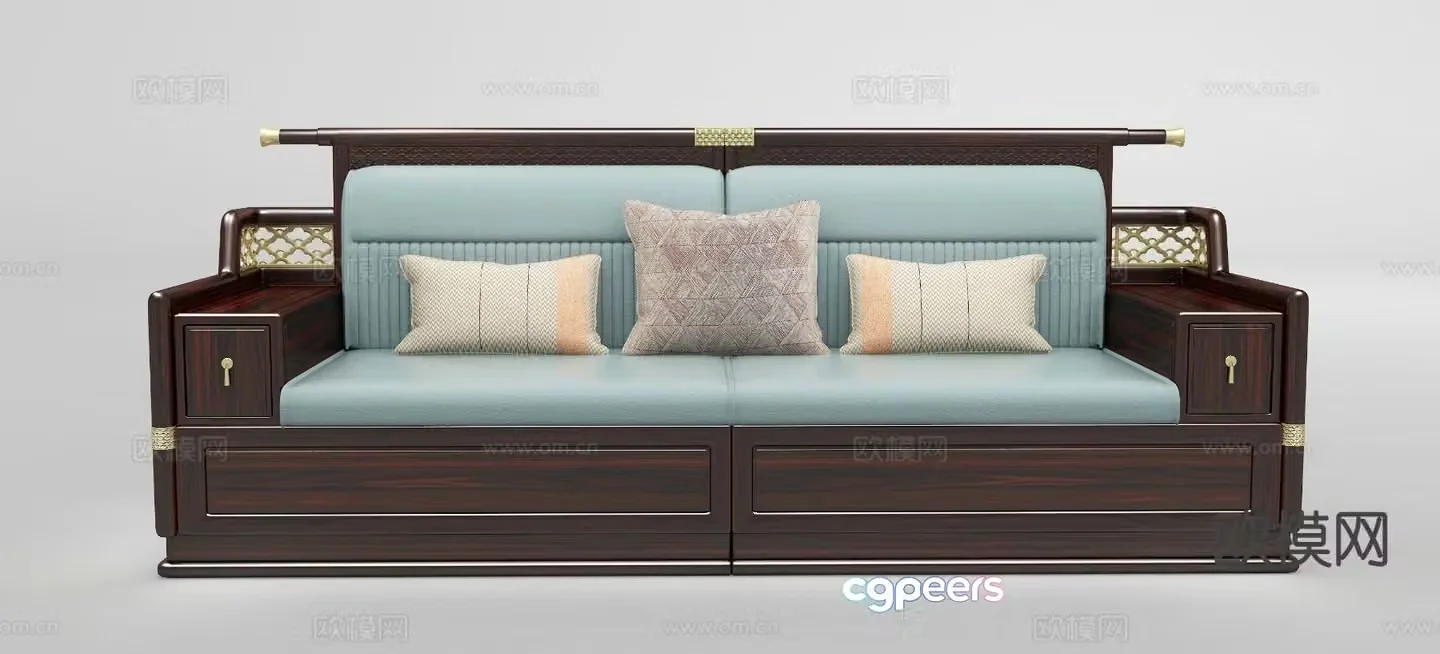 New Chinese style double sofa 3d model