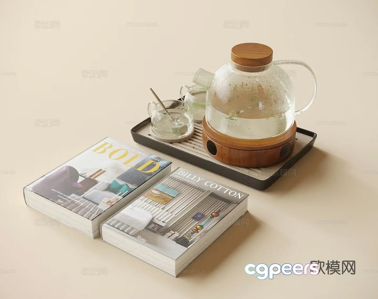 Modern tea set ornaments Book Teapot Tea cup 3d model