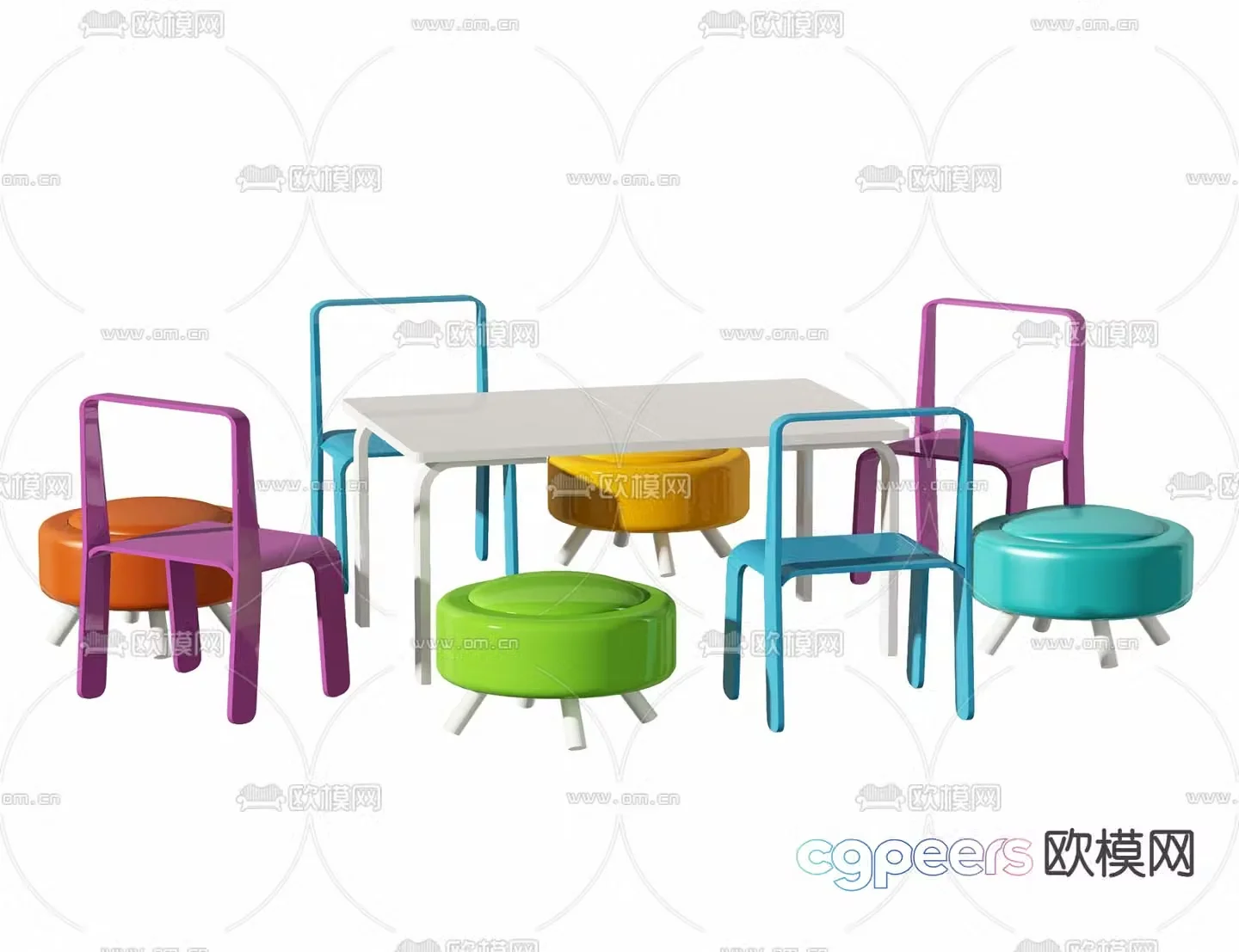 Modern colorful children’s table and chairs 3d model