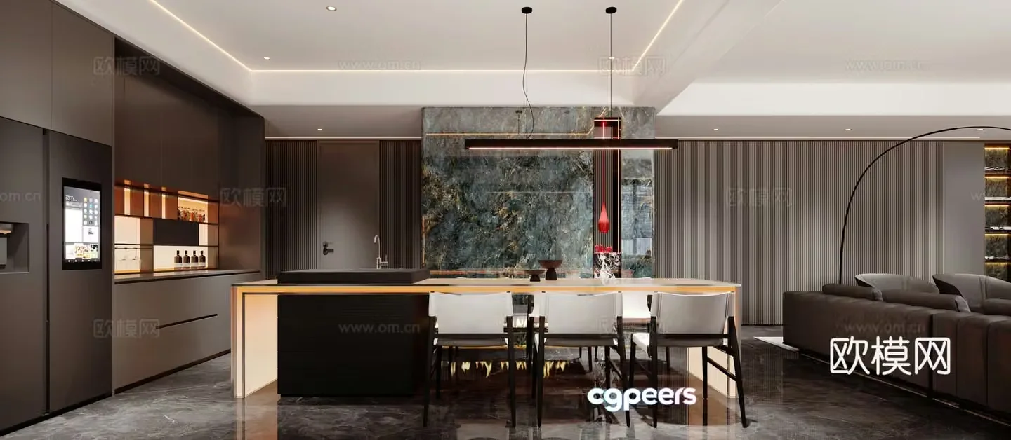 Modern light luxury living and dining room 3D model