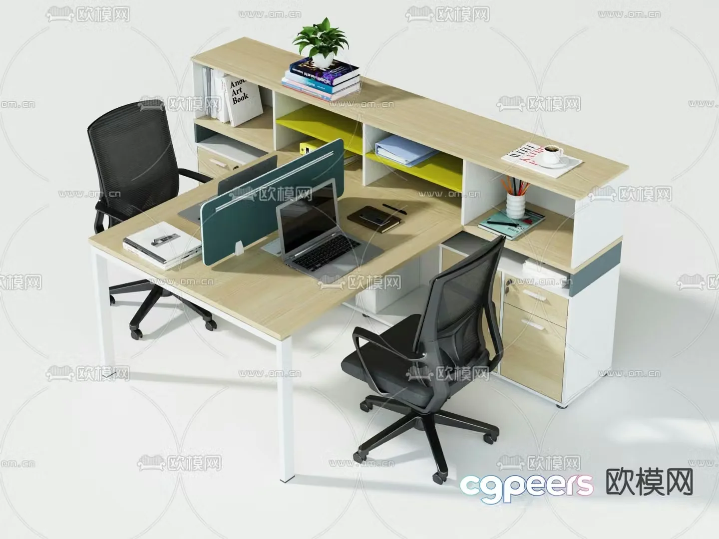 Office desk and chair card space 3d model