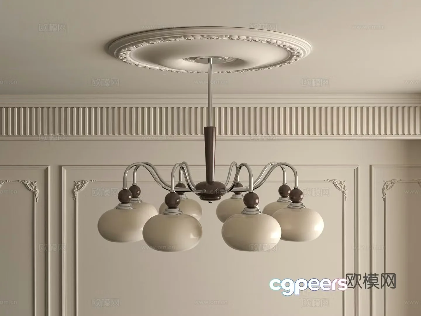 Middle -aged wind chandelier 3D model