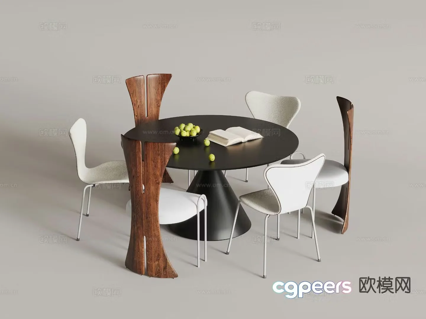 Medieval style round dining table retro style dining table and chairs 3D model