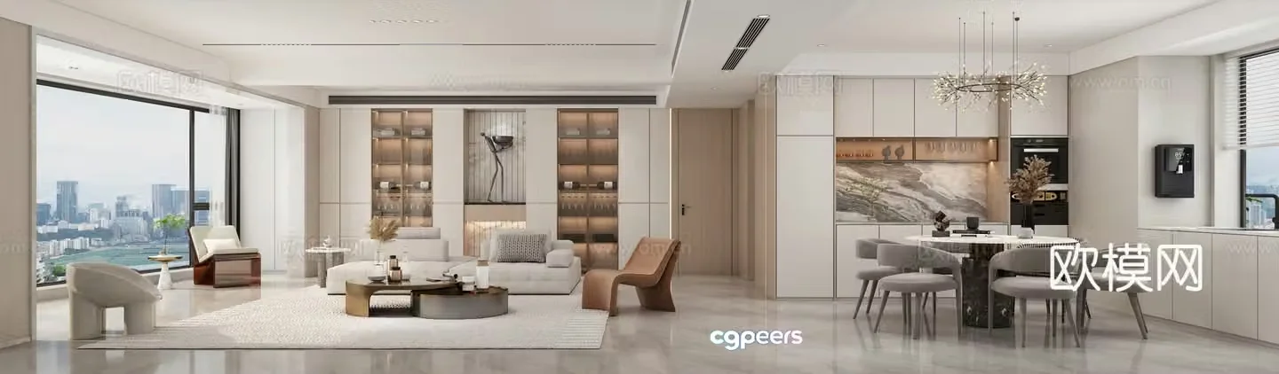 Modern living and dining room 3d model