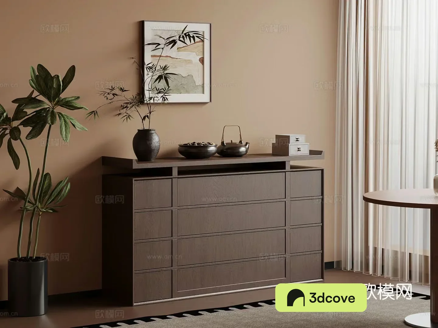 Middle-aged style porch cabinet decorative painting 3D model