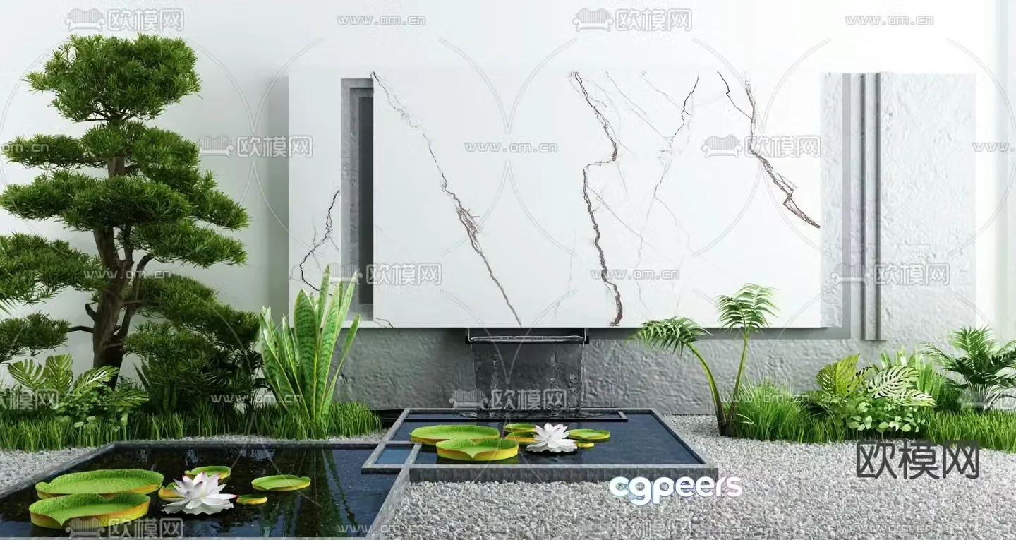 Water feature sketch flowing water feature wall lotus pond 3D model