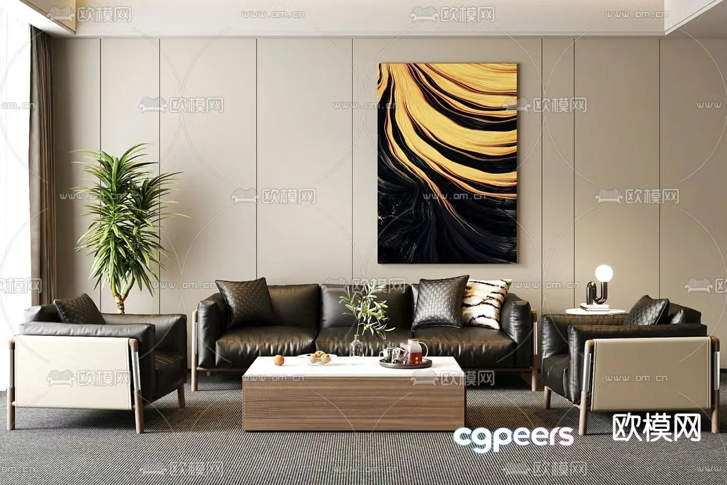 Office sofa leather sofa 3d model