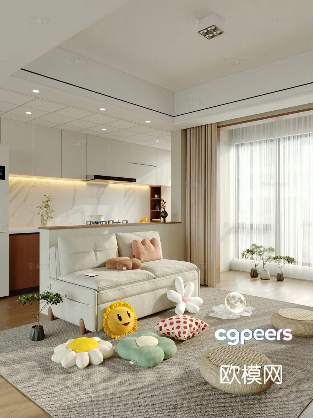 Cream style living room 3d model