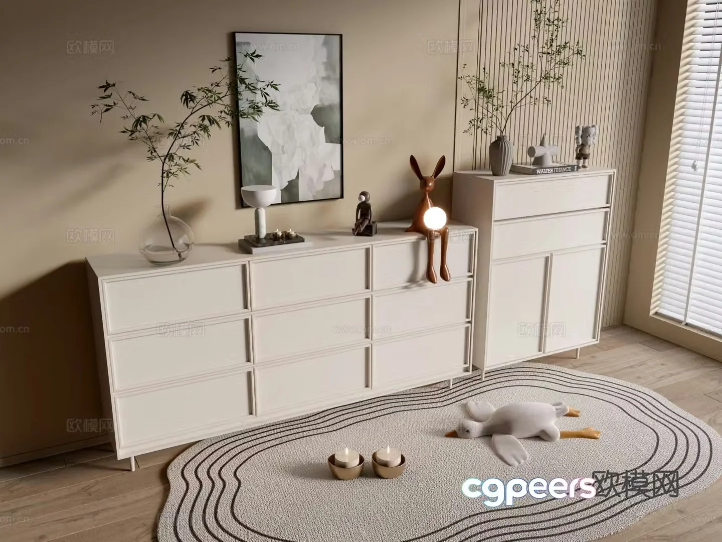 Cream style entrance cabinet side cabinet 3D model