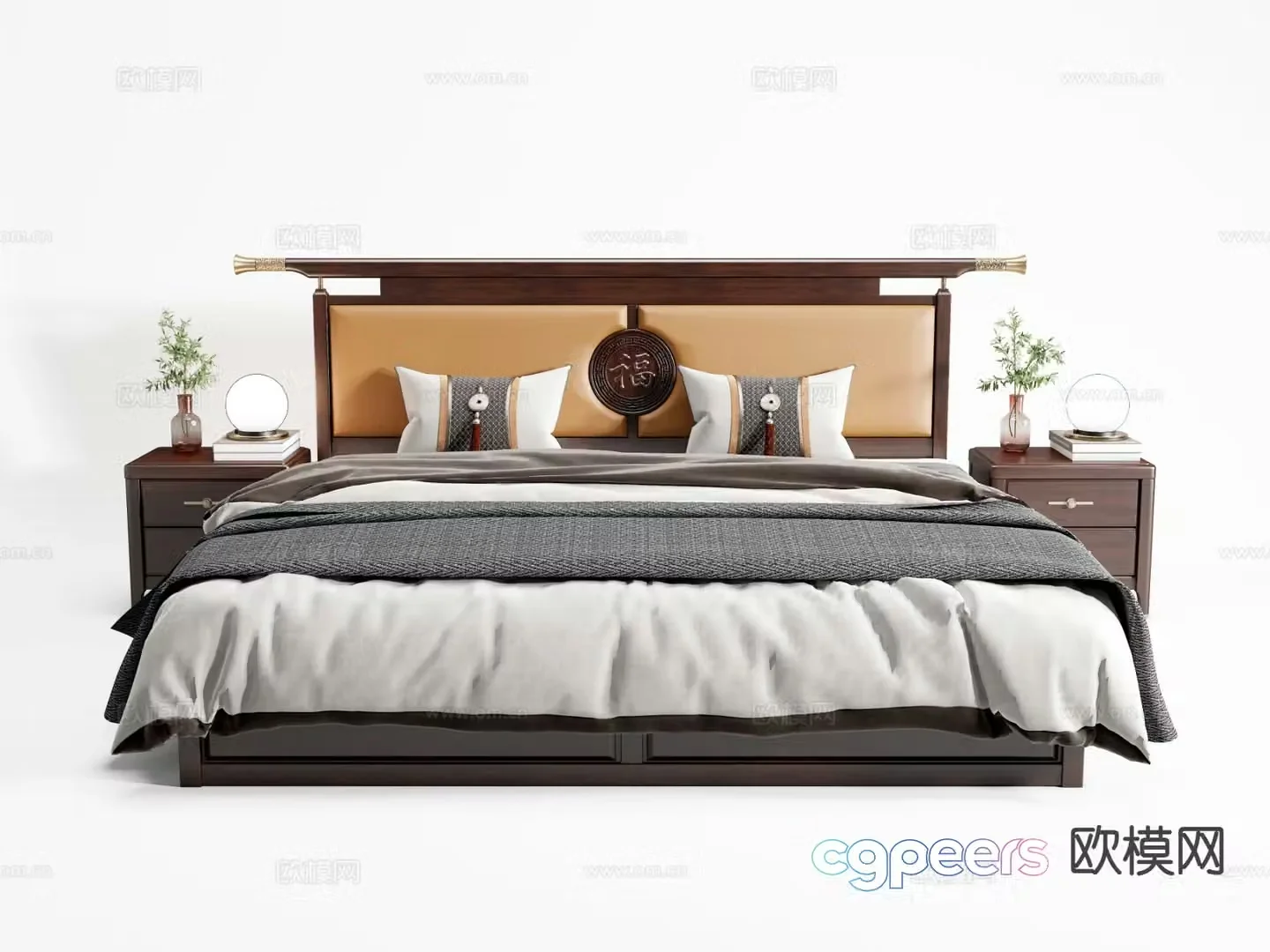 New Chinese style double bed 3d model