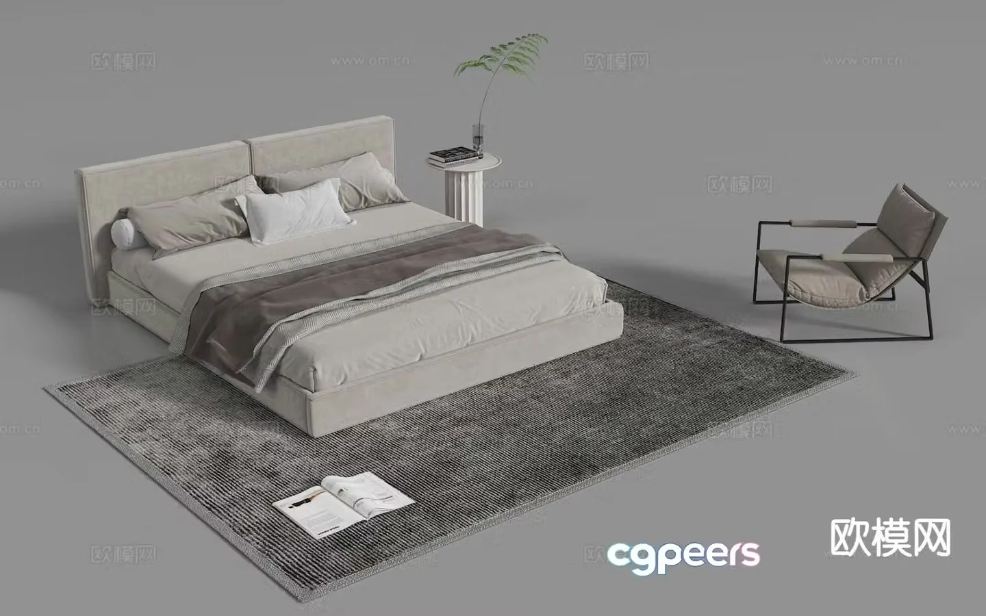 Modern double bed fabric bed 3d model