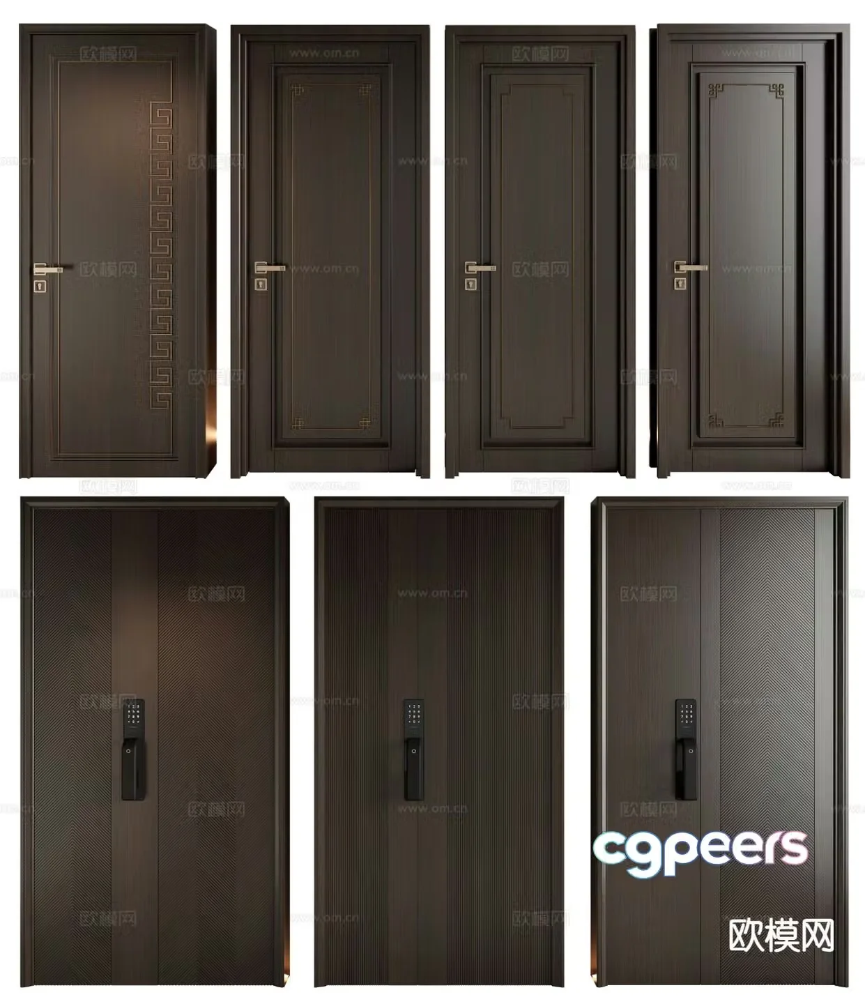 New Chinese style door wooden door single-open door entrance door password door 3d model