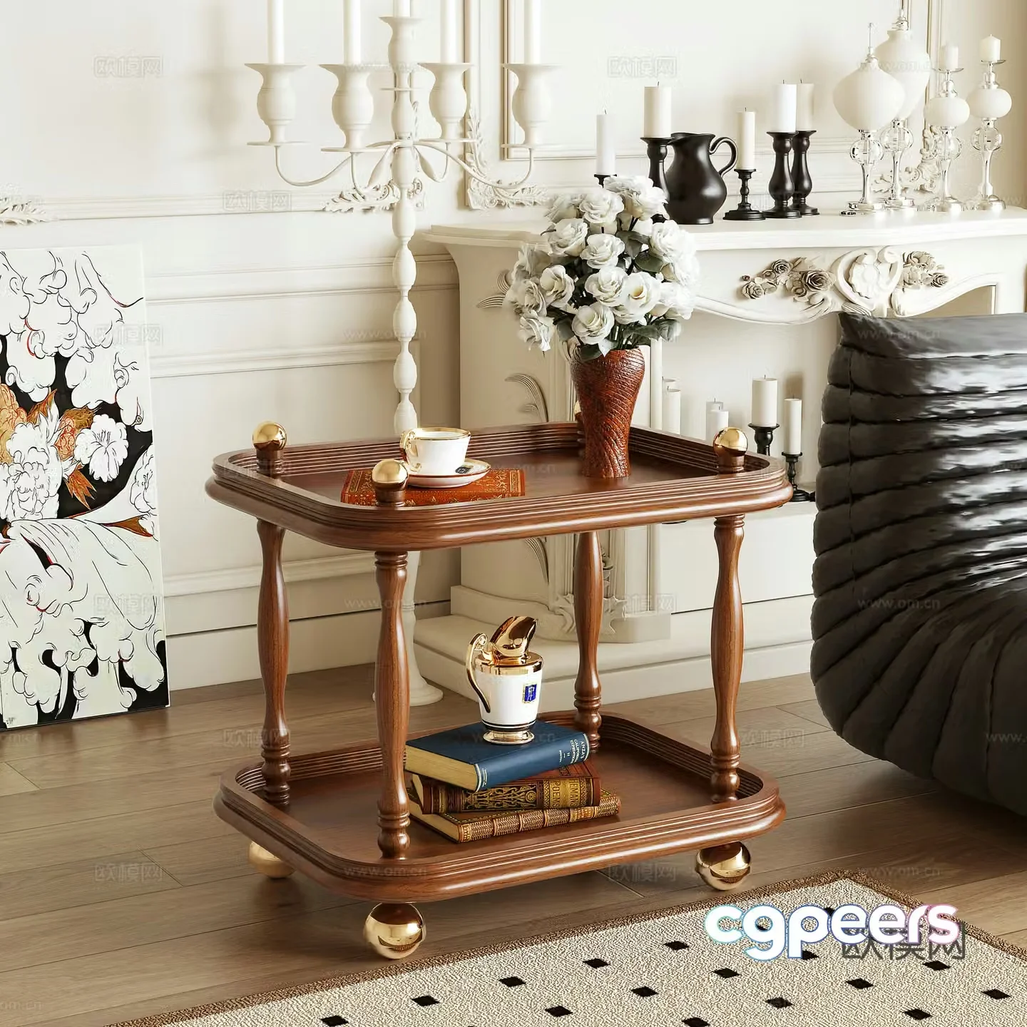 European side table coffee table mobile side table 3D model