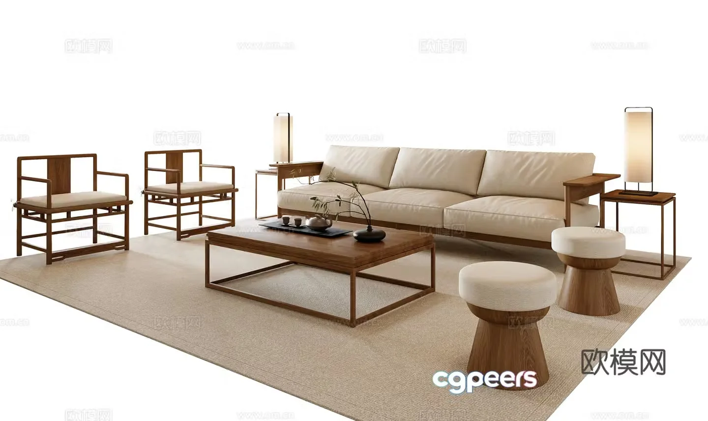 New Chinese style modular sofa 3d model