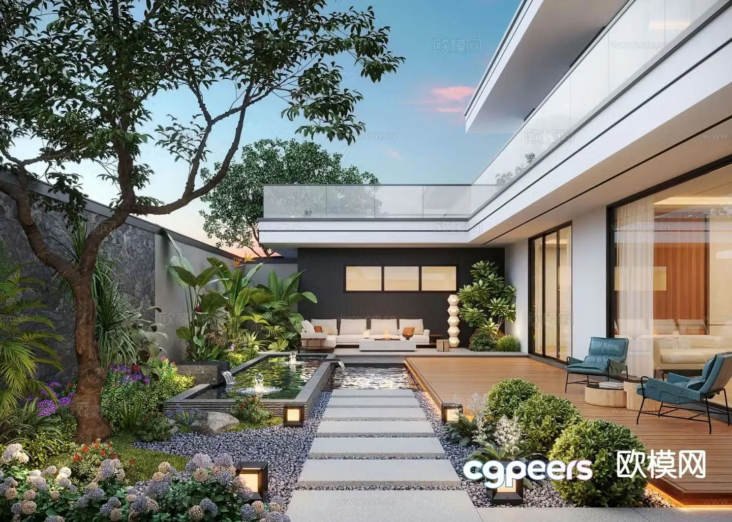 Courtyard landscape villa garden 3d model