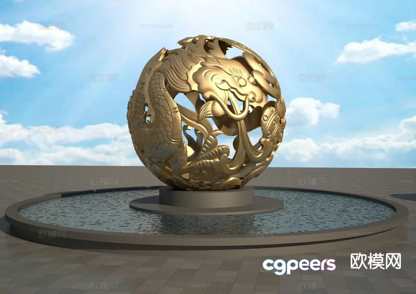 Hollow Sculpture Feng Shui Ball Sculpture 3D Model