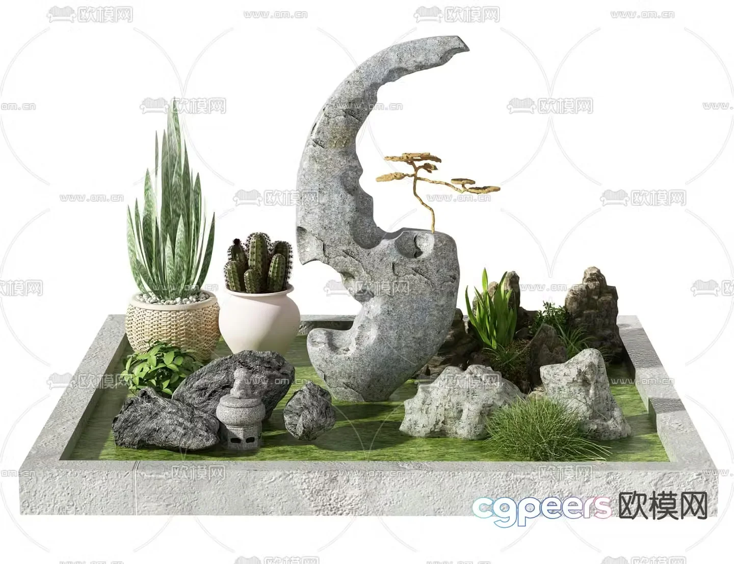 New Chinese style landscape sketch 3D model of landscaping