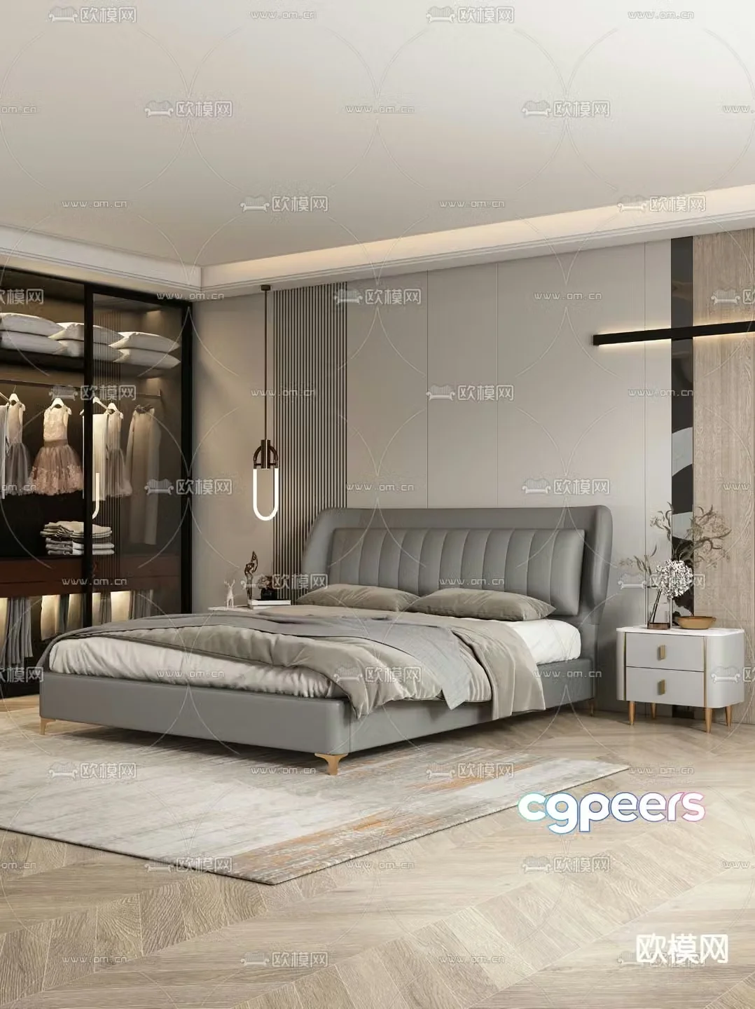 Simple bed double bed 3d model
