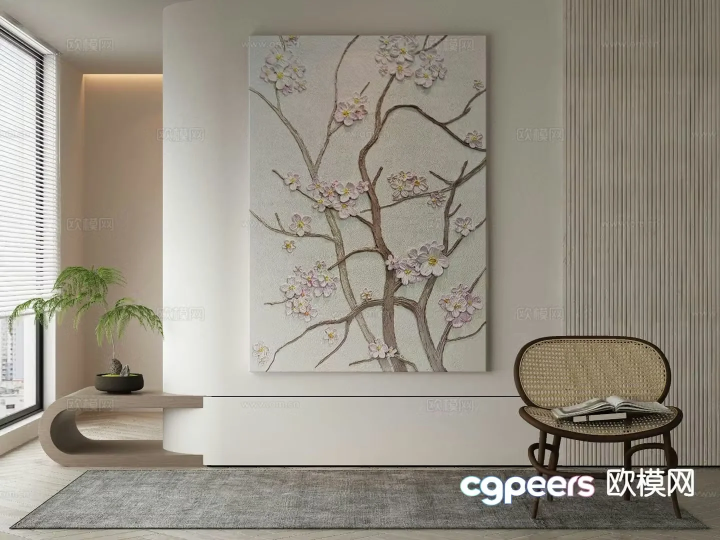 Modern decorative painting plum blossom hanging painting 3d model