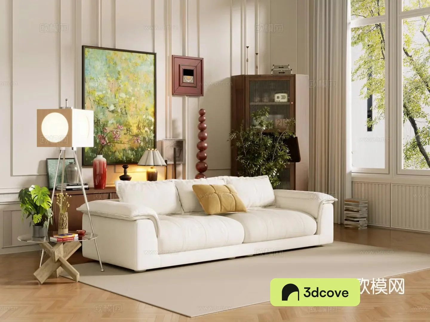 Middle-aged sofa combination coffee table carpet multi-person sofa 3D model