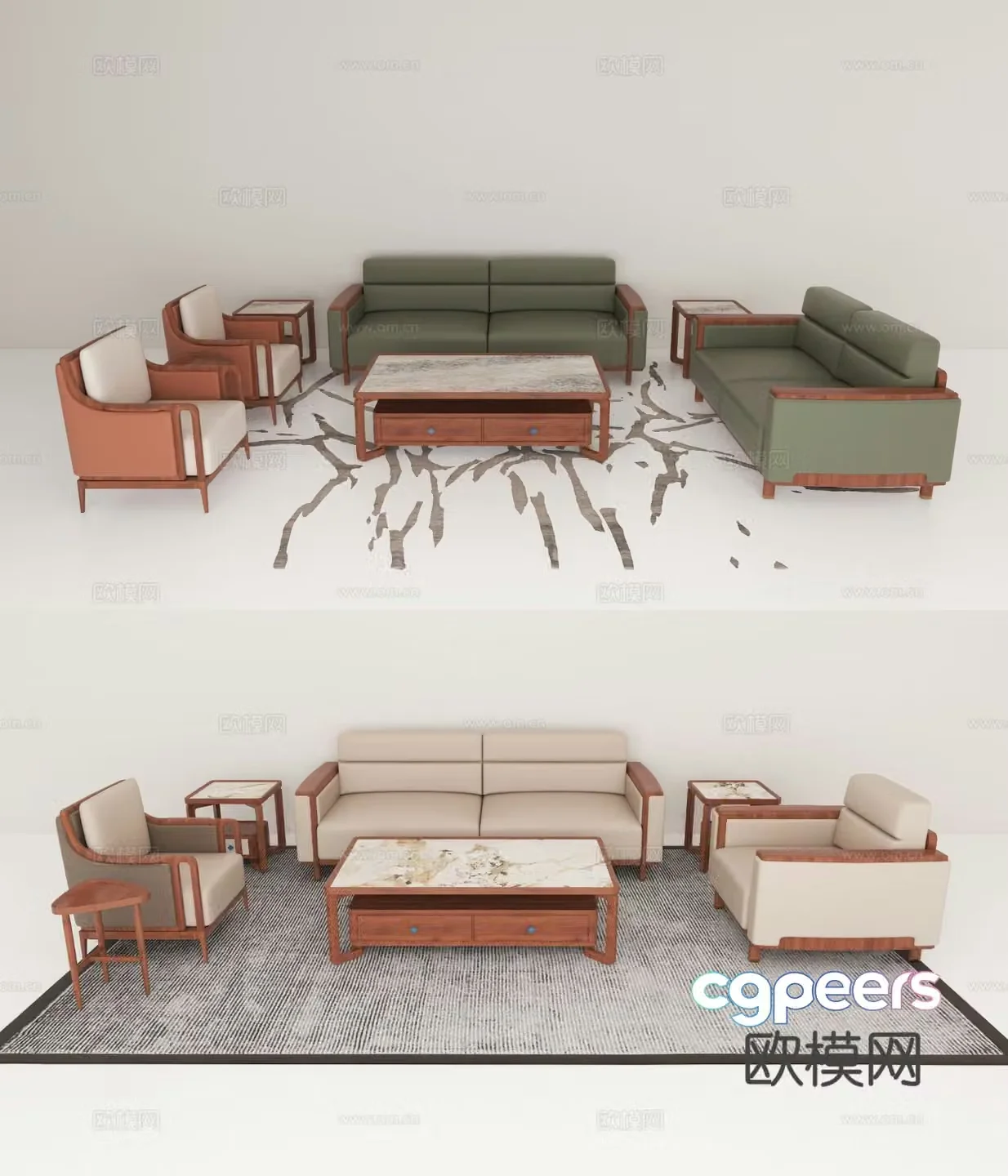 New Chinese style modular sofa 3d model