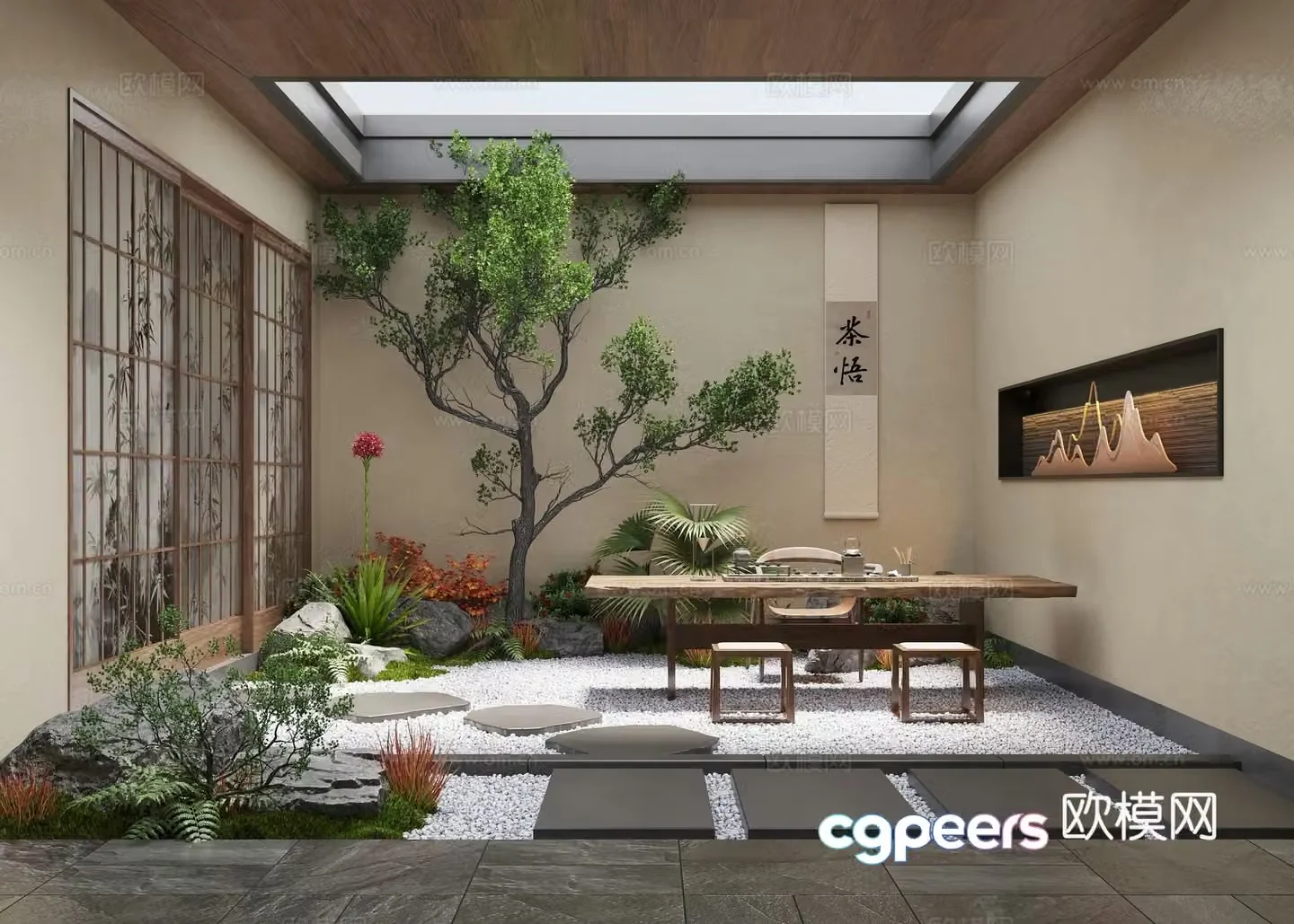 New Chinese style Zen patio courtyard landscape landscape landscape landscape plants moss landscape 3d model