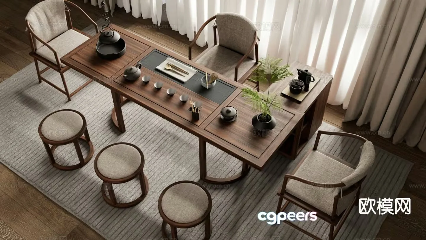 New Chinese tea table and chairs tea table tea making table 3D model