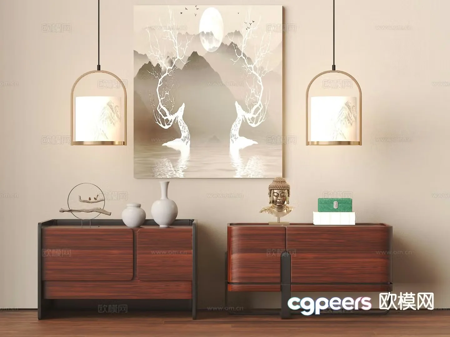 New Chinese style bedside table 3d model