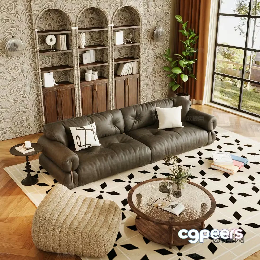 Medium style sofa combination living room sofa coffee table combination medium style living room medium style multi-person sofa 3D model