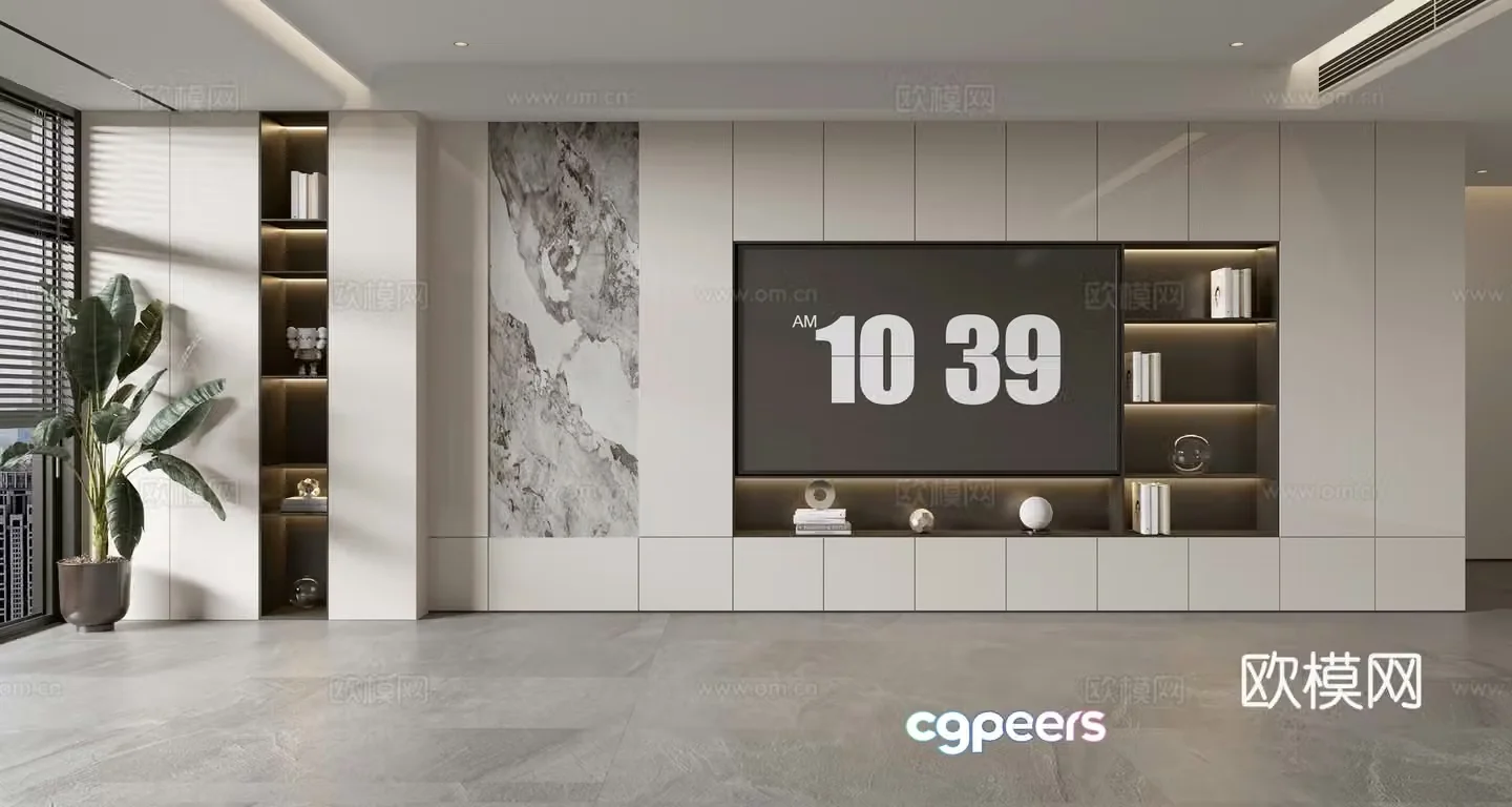 Modern minimalist TV background wall full-wall TV cabinet d model