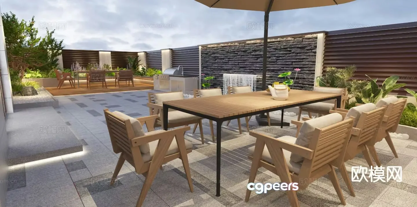 New Chinese style courtyard landscape 3D model
