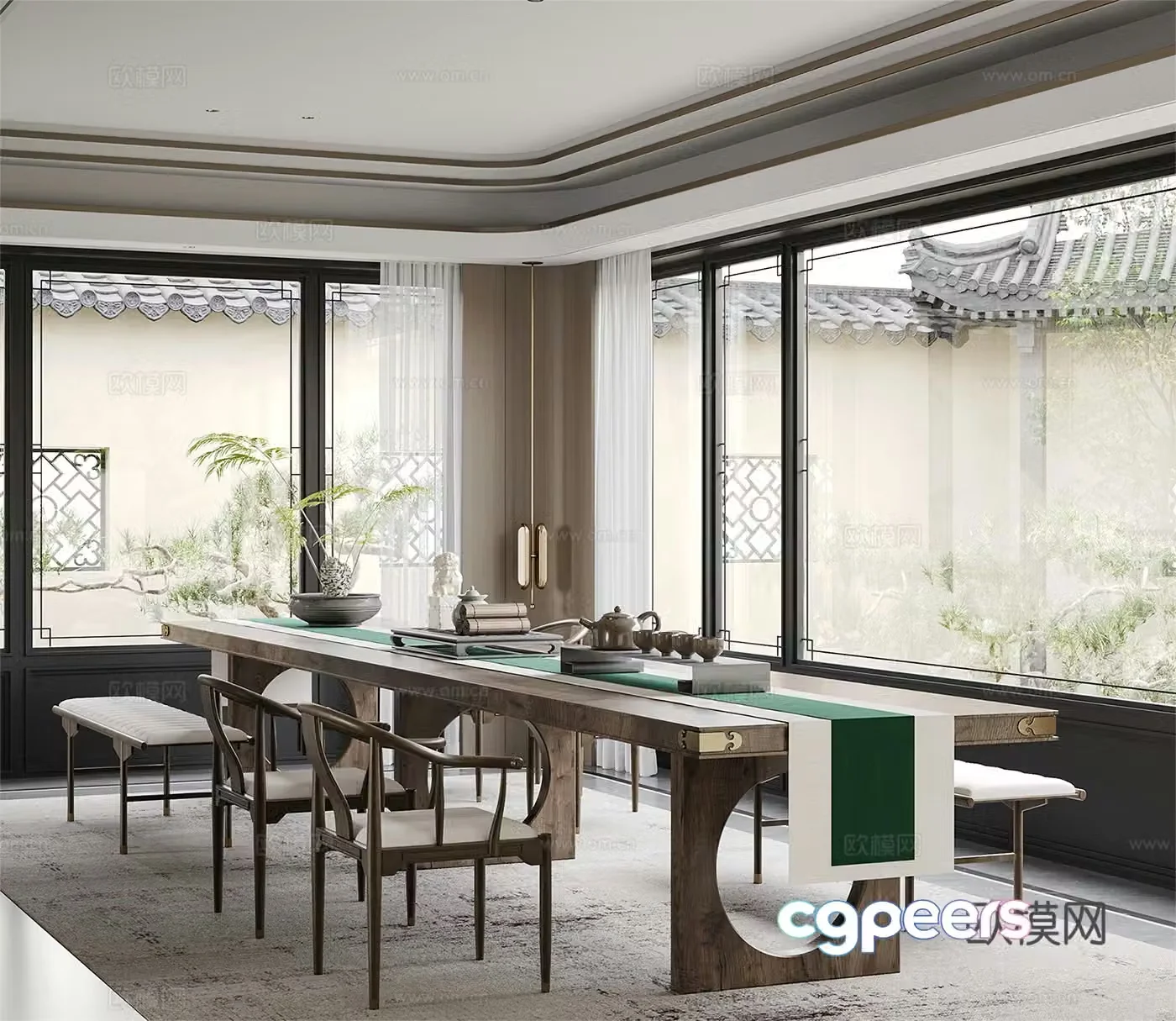 New Chinese style desk and chair 3d model