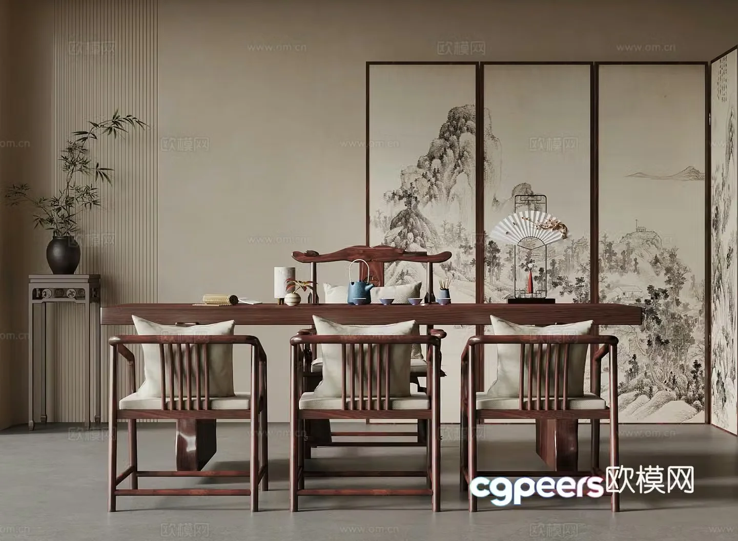 Tea room New Chinese style tea room Tea table and chair 3D model