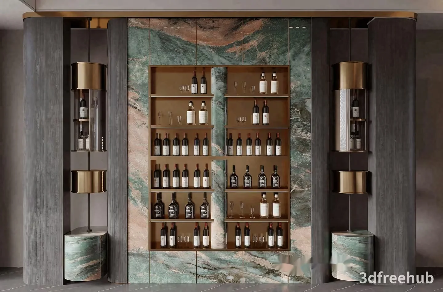 A Bar With Shelves Of Wine Bottles 3D Model – 22947 – VRAY Render