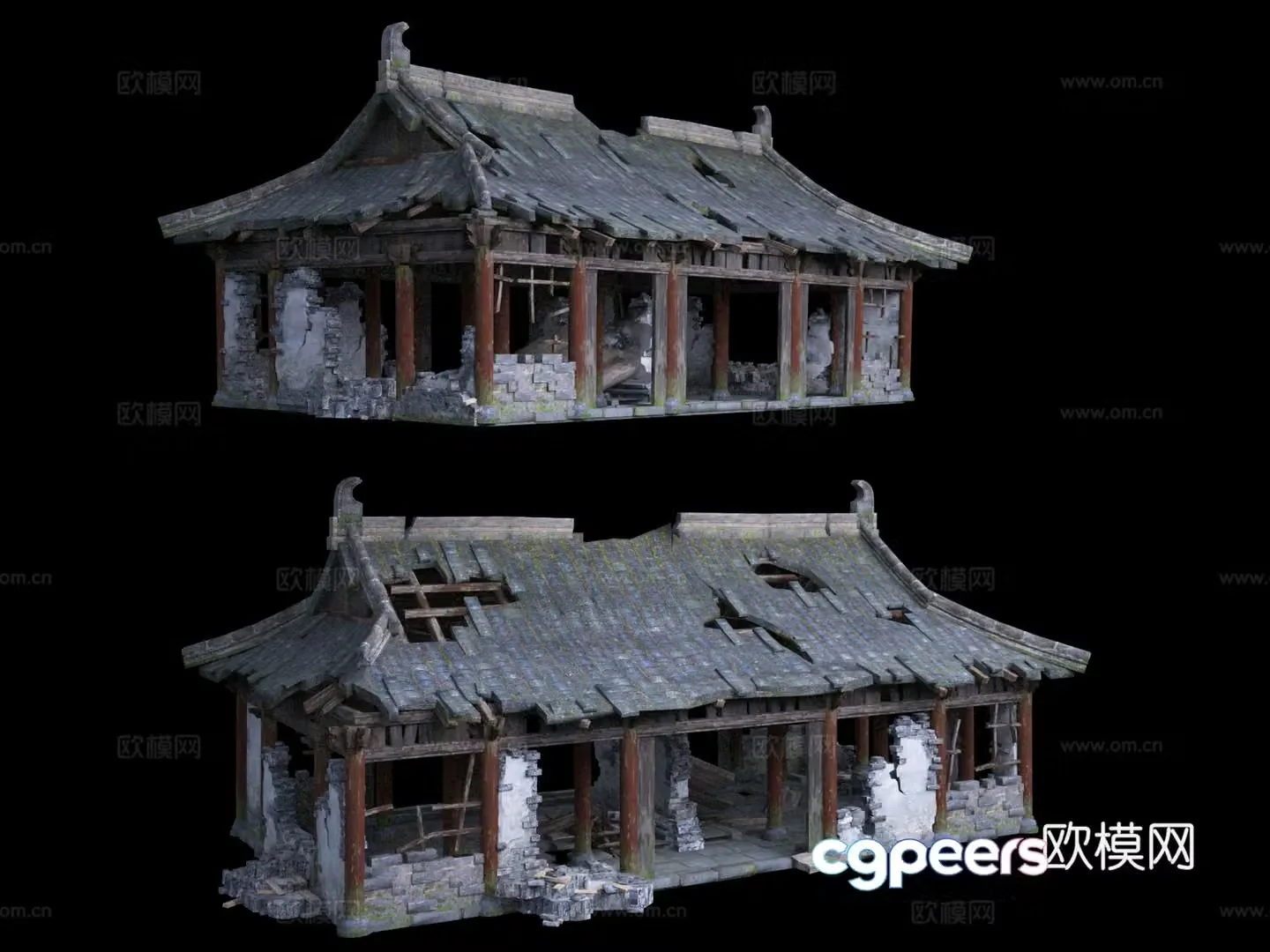 Ancient shops Ancient houses Walled buildings Ancient buildings along the streets Asian Chinese style City Tower 3D model