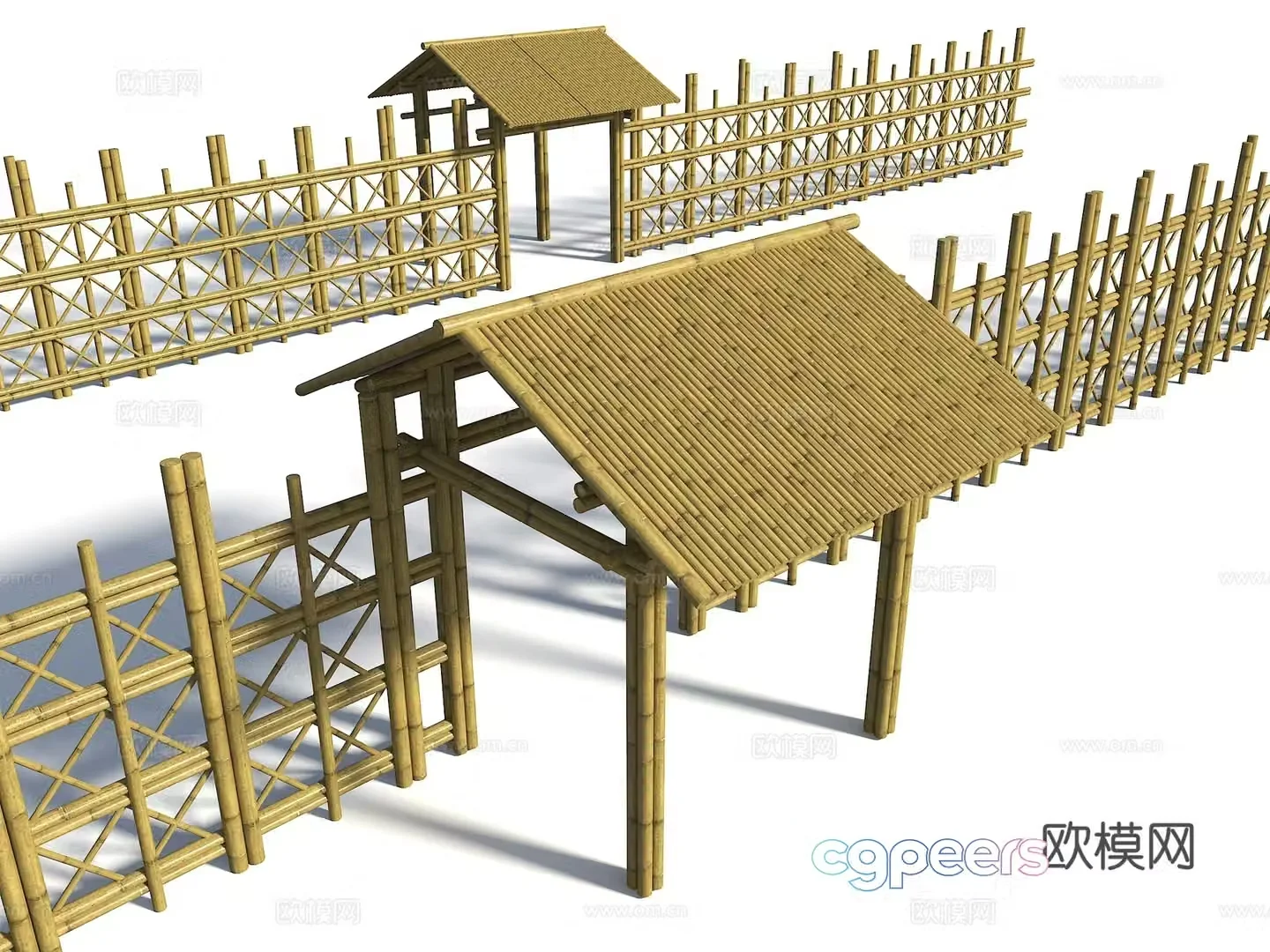 Log style bamboo door head courtyard gate bamboo fence bamboo fence bamboo railing 3d model