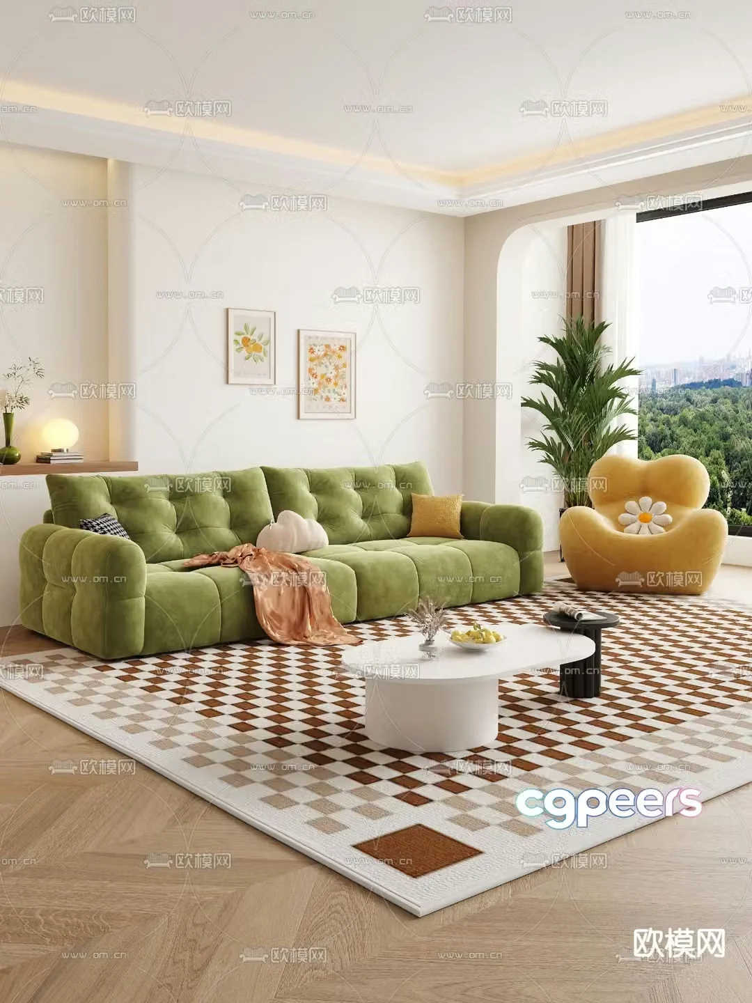 Cream style sofa double sofa 3d model