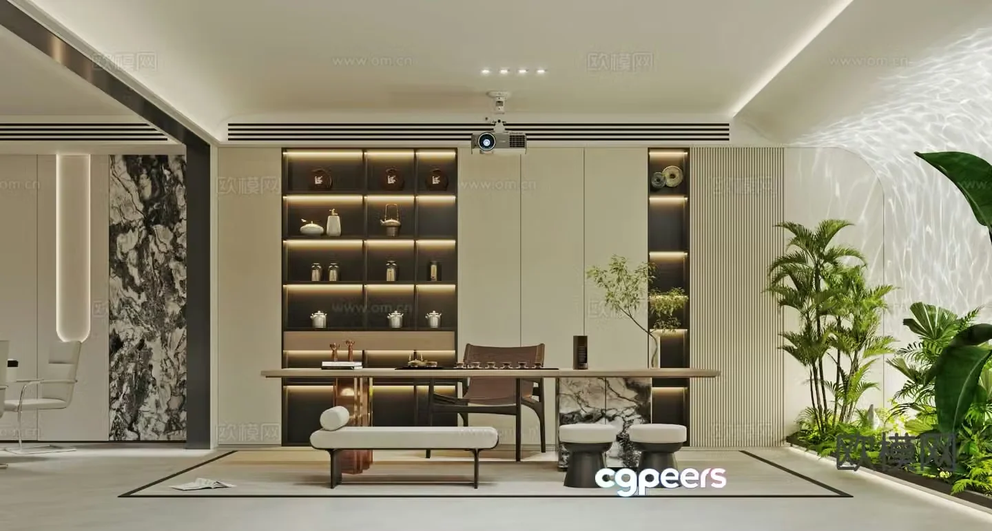 Cream style villa basement tea room 3D model